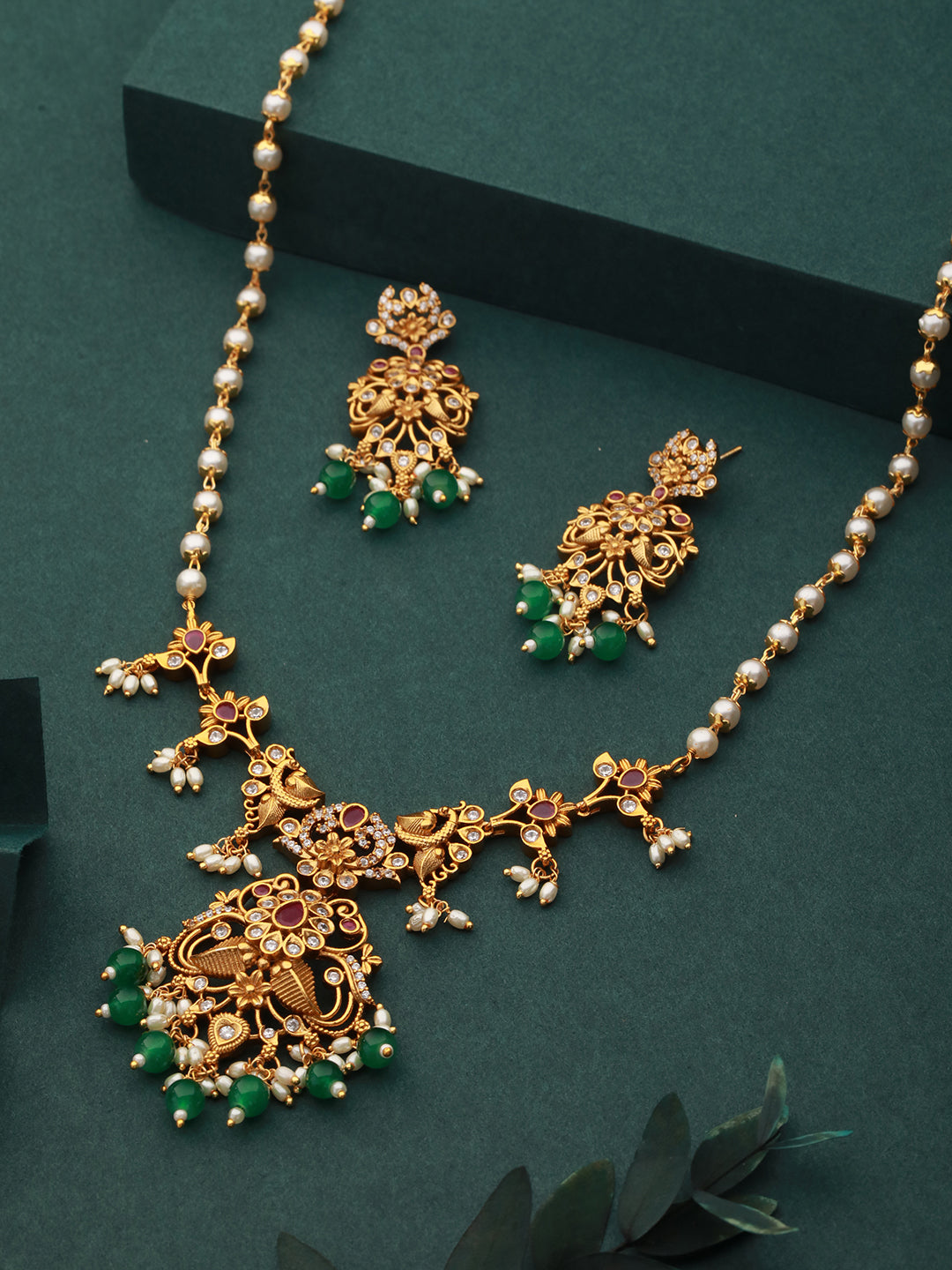 Gold Plated Pearl Mala   Haram  Floral Necklace Jewellery Set